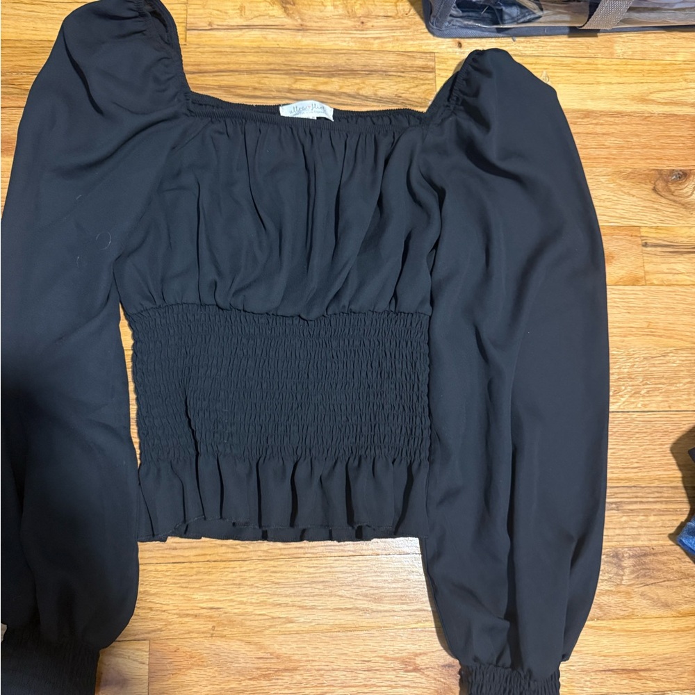 Ultra Flirt Black Smocked Blouse